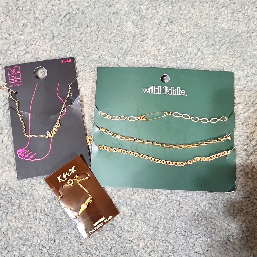 Fun fashion lot new goldtoned Anklet, genuine cultured pearl bracelet,necklace